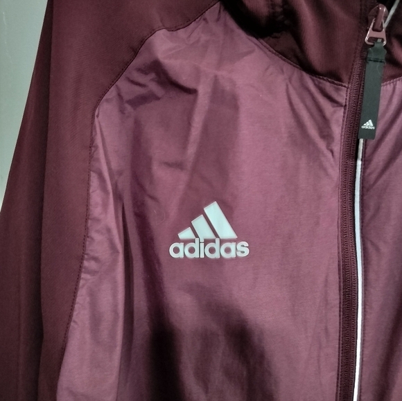 M446)Adidas Men Maroon Burgundy Zip Front Track Hoodie Windbreaker Medium - Picture 8 of 11